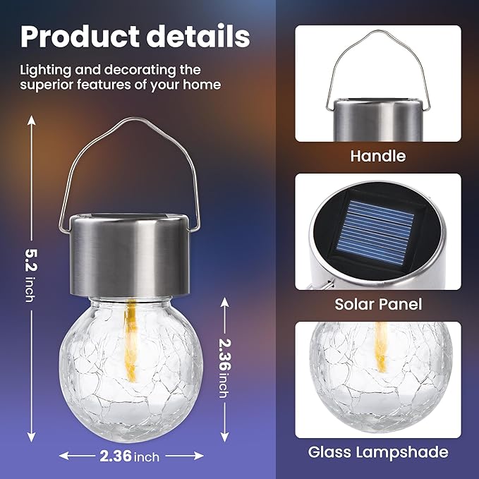 Hanging Solar Lights Outdoor,New Upgraded Moving Led Beads,Solar Powered Waterproof Lighting,8 Pack Hanging Globe Solar Lights for Garden Yard Fence Christmas Decoration (Multiple Colors)