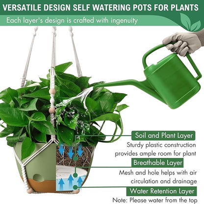 10 Inch Hanging Planters for Indoor Plants,Set of 2 Hanging Pots for Plants with Self-Watering, Outdoor Hanging Plant Pot with Drainage and 2 Kinds of Hanging Baskets Hangers for Home Decor and Garden