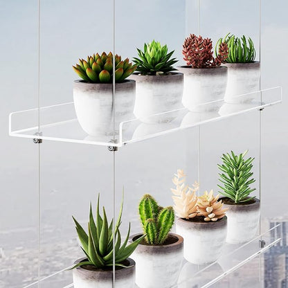 3-Tier Clear Hanging Window Plant Shelves 16In, Height Adjustable Acrylic , Indoor Windows Wall Hanging Plant Stand Flower Display, Flower Pot Organizer Storage for Grow Herbs, Microgreens, Succulents