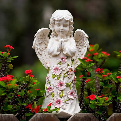 Nacome Solar Garden Outdoor Statues Angel with Succulent and 7 LED Lights – Lawn Decor for Patio, Balcony, Yard Ornament - Unique Housewarming Gifts