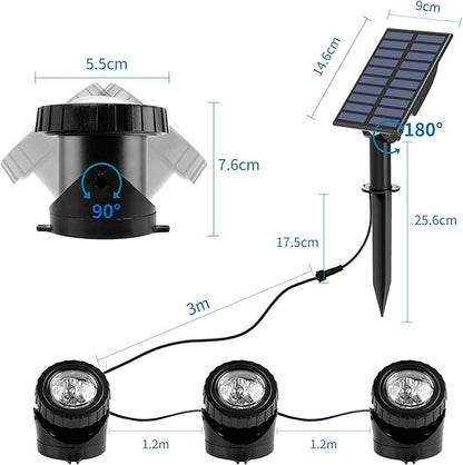 T-SUN Solar Pond Lights, 3 in 1 RGB Color Changing Underwater Pond Lights, Outdoor Waterproof LED Landscape Spotlights for Fish Tank Garden Yard Pool Pond Fountain Waterfall Decoration(3 Head Lamp)