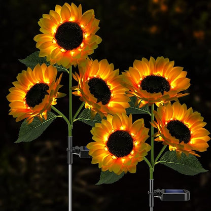 Solar Sunflower Lights, 800mA Solar Garden Light with Real Looking Flowers Outdoor Waterproof Solar Stake Lights for Back Yard, Flower Bed, Pathway, Patio, Porch, Fall Decoration (4 Pack)