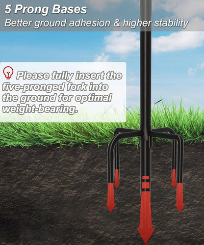 Outdoor Double Shepherds Hook with 5 Prong Base, 76 Inch Adjustable Heavy Duty Two Sided Bird Feeder Pole Stand for Hanging Plant Baskets, Solar Light Lanterns, Hummingbird Feeder, 1 Pack