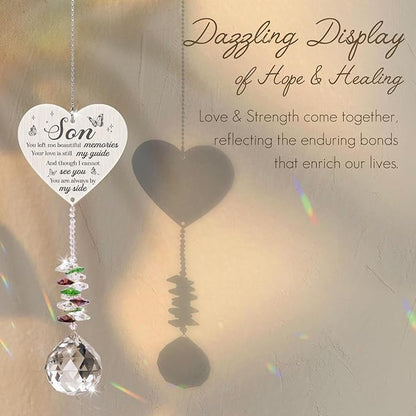Memorial Crystal Suncatcher,Memorial Gifts for Loss of Son,Loss of Son Sympathy Gifts,Hanging Crystals Ornament for Window Rainbow Maker Prisms Home Decor Gift