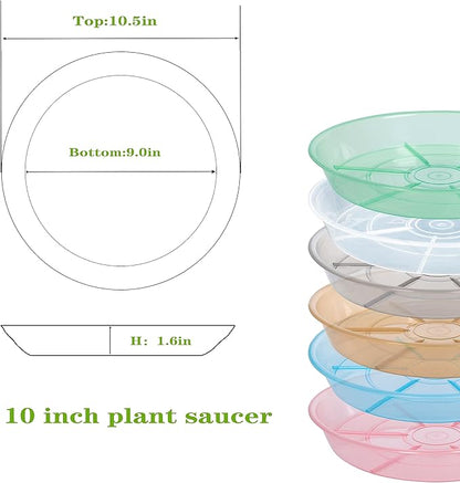 6 Pack Plant Saucer Drip Tray 9 10 inch, Plant Dishes Saucer, Heavy Sturdy Plastic Planter Flower Pot Saucers for Indoor Outdoor Garden, Plant Water Drip Trays for pots (10", Grey)