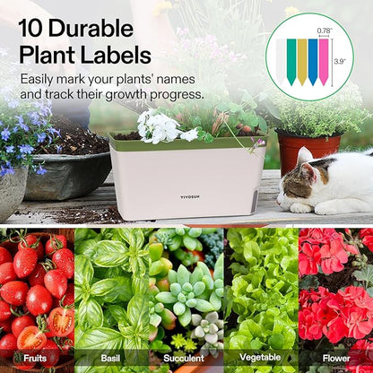 VIVOSUN Self-Watering Planters, 4-Pack 10.5 Inch Compact Rectangular Window Herb Planter Box with 10 PCS Plant Labels, Plant Container for Basil, Flowers, Succulents, Indoor & Outdoor