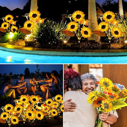 Solar Flower Lights Outdoor Garden Decor, FabStyl 2 Pack Sunflower Decor with 4 Butterfly, Solar Garden Lights Outdoor Waterproof Decorative for Pathway, Yard, Patio, Gifts for Mom Women