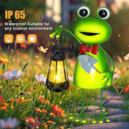 Solar Garden Lights Frog Statue with Solar Lantern lights,13.78in Frog Decoration Fairy Accessories,Birthday Gifts for Women Mom Grandma,Big Metal Decorative Stakes for Home decor,Patio,Porch,Yard Art