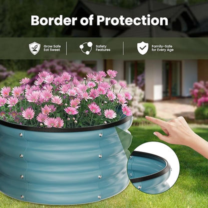 ZXZYHFTY Round Galvanized Raised Garden Bed kit, Blue Outdoor Garden Raised Planter Box, Round Large Metal Raised Garden Beds for Vegetable 2 * 2 * 1ft 1 Pack