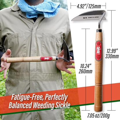 SUIZAN Nejiri Kama Weeding Sickle 13" - Professional Japanese Hand Weed Puller Garden Hoe Gardening Tools