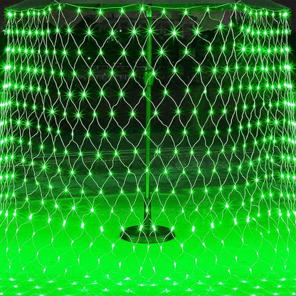 WATERGLIDE Outdoor Christmas Net Lights, 12FT x 5FT 360 LED Mesh String Light with 8 Lighting Modes, Connectable Waterproof Lights for Garden Tree Bushes, St. Patrick's Day Party Decorations, Green