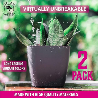 GARDENIX DECOR 5" Self Watering pots for Indoor Plants - Flower Pot with Water Level Indicator for Plants, Grow Tracking Tool - Self Watering Planter Plant Pot – 2 Pack Gray
