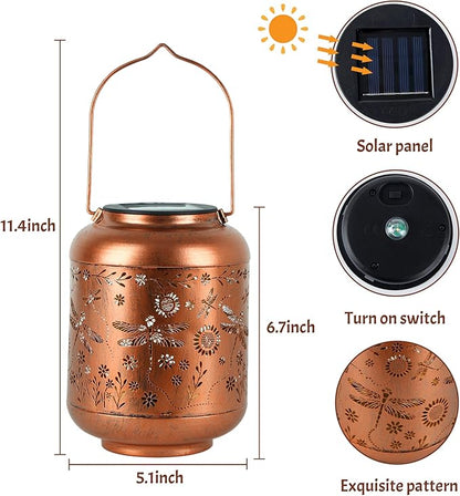 Solar Lanterns Outdoor, Waterproof Hanging Solar Lantern Garden Decor, Solar Lights for Backyard Porch Patio Table Yard Balcony Lawn Pathway, Dragonfly Gifts for Women Grandma Mom