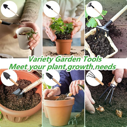 Small Garden Tool Set, 6 Pieces Iron Gardening Kit Including Hand Shovel, Transplant Shovel and Hand Rake with Wood Non-Slip Handle Perfect for Plant Lovers