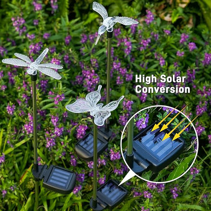 OxyLED Solar Garden Stake Lights 6 Pack Outdoor LED Figurine Lighting Color Changing Waterproof Solar Hummingbird Lights Butterfly Dragonfly for Patio Yard Pathway