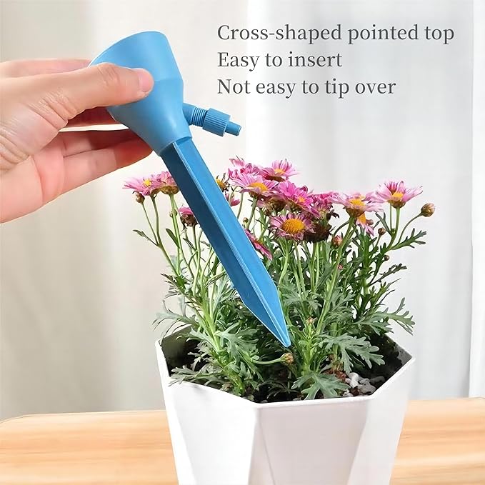 5Pcs Self Watering Planter Insert for Plant,Automatic Plant Watering Devices with Adjustable Drip Valve Switch for Garden Self Watering Spikes for Indoor Outdoor Potted Plants(Blue)