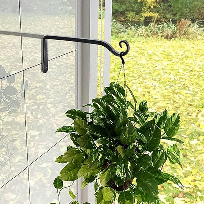 Gtongoko 2 Pack 10 Inch Plant Hangers Outdoor Metal Hanging Plant Bracket Bird Feeder Wall Hooks for Hanging Flower Basket, Wind Chimes, Solar Lanterns, Black