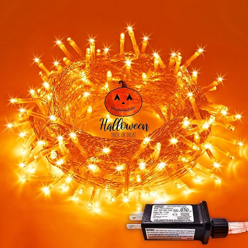 JMEXSUSS 66ft 200 LED Thanksgiving Lights Outdoor, Orange String Lights Indoor Clear Wire, 8 Modes Orange Christmas Lights Plug in for Fall Autumn Harvest Tree Garden Patio Thanksgiving Decorations