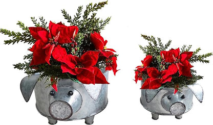 Galvanized Metal Pig Succulent Planter Farmhouse Pig Shaped Bowl Metal Pig Tray Rustic Decor Set of 2