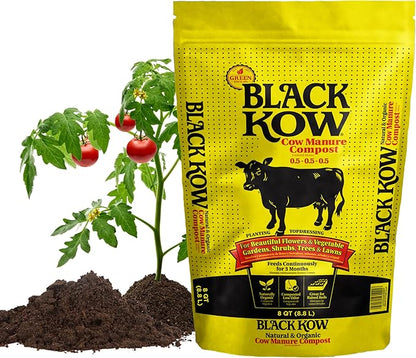 Black Kow Nitrogen Phosphate Composted Cow Manure Fertilizer for Soil, Flowers, Potted Plants, Raised Beds, and Compost Tea, (8 qt)
