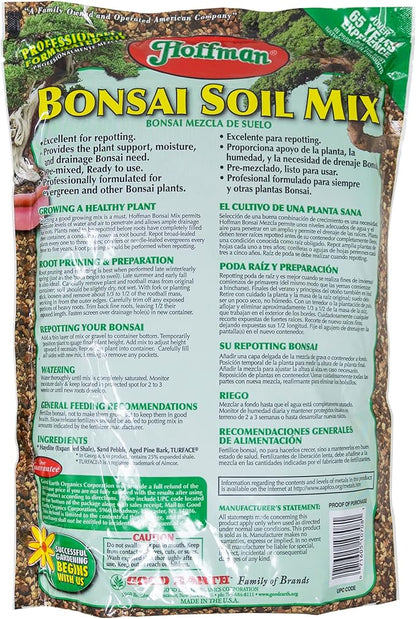 Hoffman Ready to Use Bonsai Soil Potting Mix to Provide Proper Support, Moisture, and Drainage, 2qt Bag, 2 Pack
