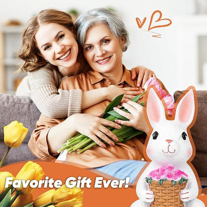 Brightever Solar Powered Garden Statues- Bunny Figurines for Spring & Easter Decor, Outdoor Rabbit Statue with Colorful LED Lights for Patio, Balcony, Lawn, Birthday Gifts for Women, Mom, Grandma