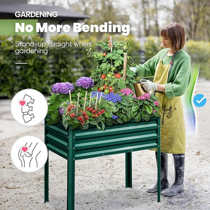 KING BIRD Raised Garden Bed with Legs Galvanized Elevated Planter Box for Backyard, Patio, Balcony, 33.9x17.7x31.5in, Green