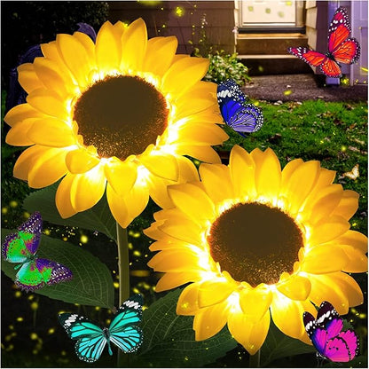 TYNLED Sunflower Solar Garden Lights, 2 Pack Outdoor Solar Powered Garden Stake Lights Waterproof Decoration Flower Landscape Lights for Garden Patio Pathway Backyard