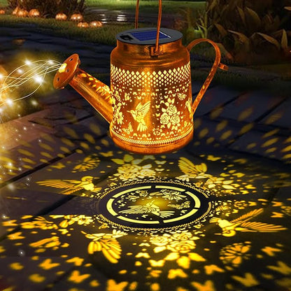 2 Pack Solar Lanterns Outdoor Waterproof,Hummingbird Watering Can Garden Decor,Hanging Solar Path Lights Yard Art,Outside Patio Decorations Gardening Birthday Gifts for Mom Grandma Women (Warm White)