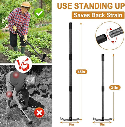 Garden Hoe Tool, 2-in-1 Heavy Duty Dual-Head Weeding Tool, 45" Adjustable Long Handle Cultivator for Weeding, Tilling, Lawn Yard Flower Bed Gardening Tool
