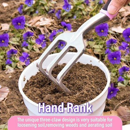 Garden Tool Set SOYUS Heavy Duty 3 Piece Gardening Hand Tools Aluminum Garden Shovel for Planting Hand Trowel Cultivator Rake with Ergonomic Non-Slip Rubber Grip Pink Gardening Gifts for Women