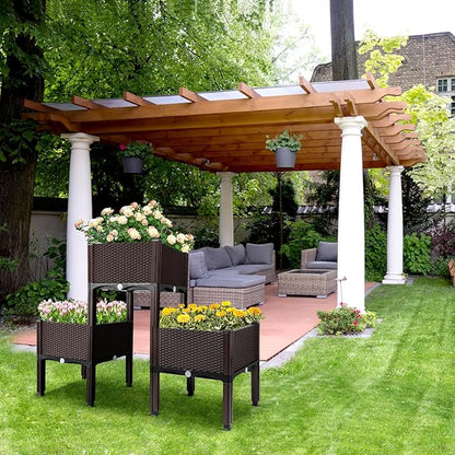MAYOLIAH Raised Garden Bed with Drainage Elevated Planter Box Plastic Raised Beds for Gardening Vegetables Herb Flowers, Perfect for Indoor Outdoor Planting, 3 Boxes Brown
