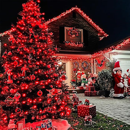 JMEXSUSS Red Christmas Lights Clear Wire, 66ft 200 LED Red Christmas String Lights Outdoor Indoor Plug in, 8 Modes Red String Twinkle Fairy Lights for Room Party Tree Decorations