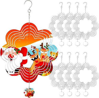 Sublimation Wind Spinner Blanks, 8 Pack 10 Inch 3D Aluminum Metal Hanging Wind Spinner Bulk for Garden Yard Outdoor, Window Porch Decoration for Heat Press Transfer DIY (16. Luchy-flower-8pcs)