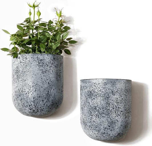 LA JOLIE MUSE Wall Hanging Planters for Indoor Plants，Hanging Flower Pots for Air Plants Succulent, Set of 2, 6 Inch, Rock Gray