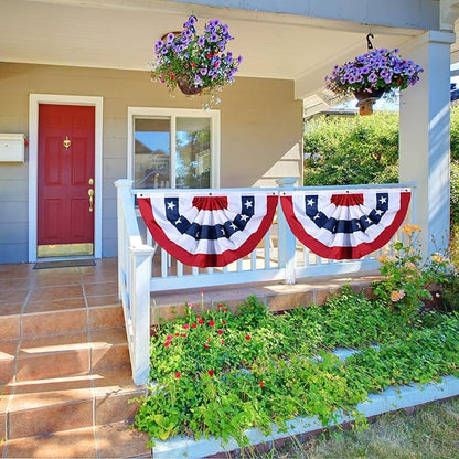USA Pleated Fan Flag American US Bunting Flag Patriotic Half Fan Banner Flag with Canvas Header and Brass Grommets for 4th of July Memorial Day Indoor Outdoor Decoration (6, 1.5x3 Feet)
