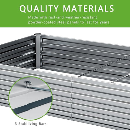 2PCS 8x4x1FT Galvanized Raised Garden Bed Kit,Vegetable Boxes-Rectangle Metal Flower Box,Large Planter Raised Beds Outdoor Garden for Planting,Fruit,Herb-Sliver