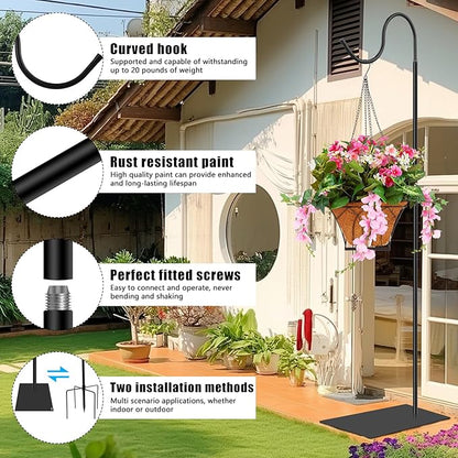 2 in 1 Hummingbird Feeder Stand, Adjustable 20-63 Inch Shepherds Hook for Outdoor Indoor, Wind Chime Stand Bird Feeder Pole with Base, 4 Prongs Base, Water Weight Bag(Wind Chime Not Include)