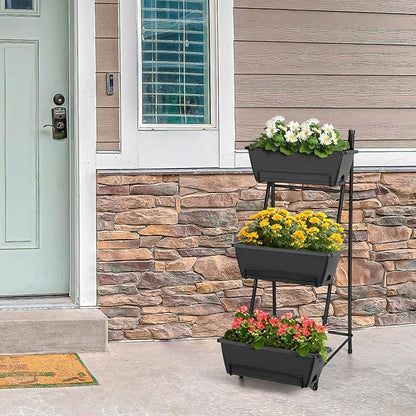 Vertical Garden Planter 3 Tier Raised Garden Bed Freestanding Elevated Raised Planter Boxes Outdoor Herb Planter Stand with Removable Tray on Patio Balcony Porch Grey