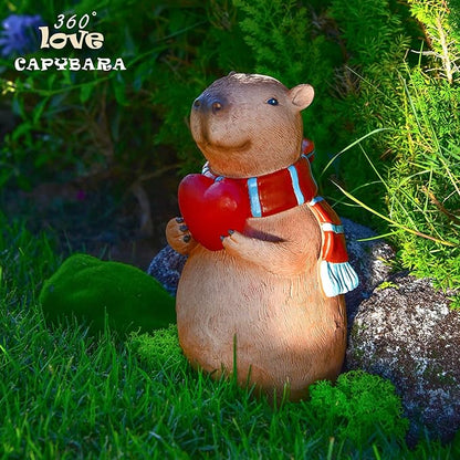 Solar Capybara Garden Statue Outdoor Decor with Heart - Lawn Ornament for Patio, Yard, Balcony, Romantic Light-Up Garden Decoration, Unique Gift for Lovers, Women, Mom, or Grandma