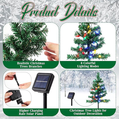 4 Pcs Solar Christmas Tree Outdoor Christmas Decorations 30 Inch Prelit Waterproof Xmas Tree Yard Stake Lights with 80 LED for Yard Pathway Cemetery Patio Christmas Garden Outside Decor