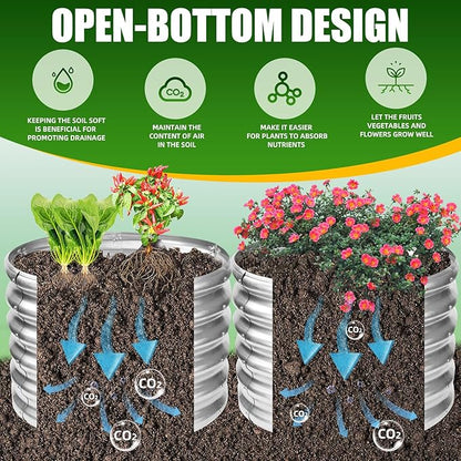 17" Tall Elevated Round Metal Rised Garden Bed- 2'x2' in Size and 0.8MM Thick Durable Planter Box for Vegetables Flowers Succulent at Patio/Garden Outdoor (Silver, 2FT Diameter)