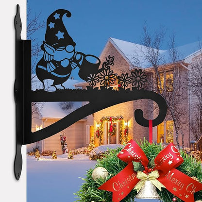 Christmas Plant Hangers Outdoor Iron Heavy Duty Ornamental Gnome Silhouette Wall Mounted Hanging Plant Bracket for Flower Pot Lantern Bird Feeder Wind Chimes Christmas Decoration