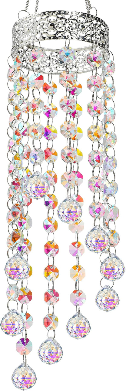 Crystal Suncatcher Chandelier Wind Chime, Crystal Prisms Balls Beads Pendant, Rainbow Maker Window Indoor Sun Catcher