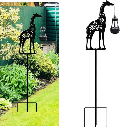 Solar Giraffe Garden Stakes Outdoor Solar Decor Metal Giraffe Holding Solar Lantern Decorative Garden Metal Animal Stakes Outdoor Giraffe Silhouette Stakes