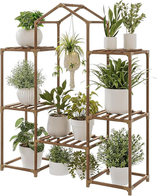 Bamworld Plant Stand Indoor Boho Decor Hanging Plant Shelf Wood Flower Stand for Christmas Gift, Home Decor, Plant Gift