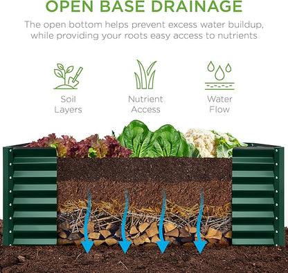 Best Choice Products 4x2x2ft Outdoor Metal Raised Garden Bed, Deep Root Planter Box for Vegetables, Flowers, Herbs, and Succulents w/ 119 Gallon Capacity - Dark Green