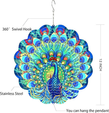 Peacock Wind Spinners Metal Peacock Gifts for Mom Women Grandma,12inch Hanging Wind Spinner for Outdoor&Indoor Decor Wind Kinetic Christmas Ornament Gifts for Yard Garden Decoration