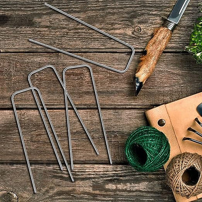 50 Pack Heavy Duty Garden Staples 6 Inch 11 Gauge Landscape Staples Galvanized Ground Stakes Anti-Rust Landscape Fabric Staples Garden Stakes for Irrigation Tubing, Fence, Weed Barrier, Ground Cover