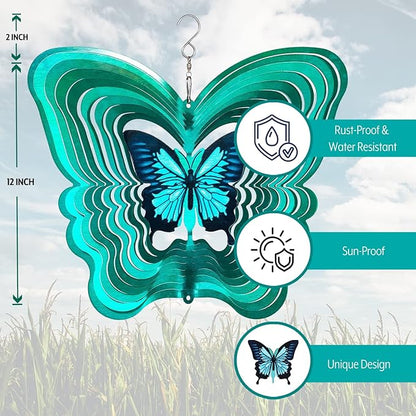 Butterfly Wind Spinners for Yard and Garden, Metal Butterfly Ornaments for Garden Décor, Outdoor Wind Spinner, Butterfly Gifts, Outdoor Garden Decoration, 12 inch Butterfly Wall Décor by ISEO